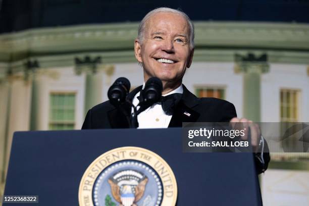 President Joe Biden speaks during the White House Correspondents' Association dinner at the Washington Hilton in Washington, DC, April 29, 2023.