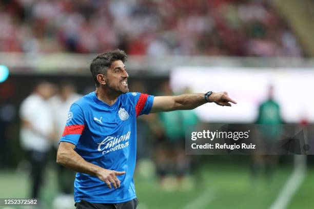 Veljko Paunovic of coach Chivas reacts during the 17th round match between Chivas and Mazatlan FC as part of the Torneo Clausura 2023 Liga MX at...