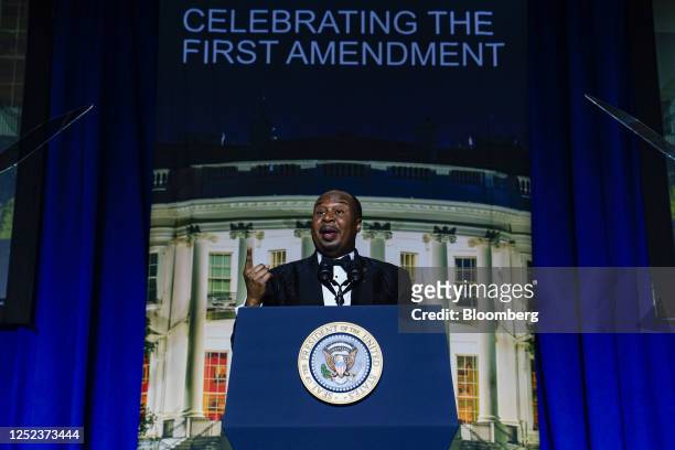 Comedian Roy Wood Jr., speaks during the White House Correspondents' Association dinner in Washington, DC, US, on Saturday, April 29, 2023. The...