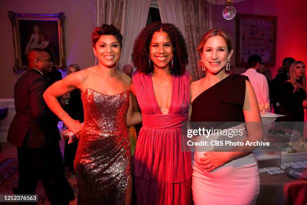 Jericka Duncan, Adriana Diaz, and Caitlin Huey-Burns at the CBS News White House Correspondents' Dinner after party at the French Ambassador's...