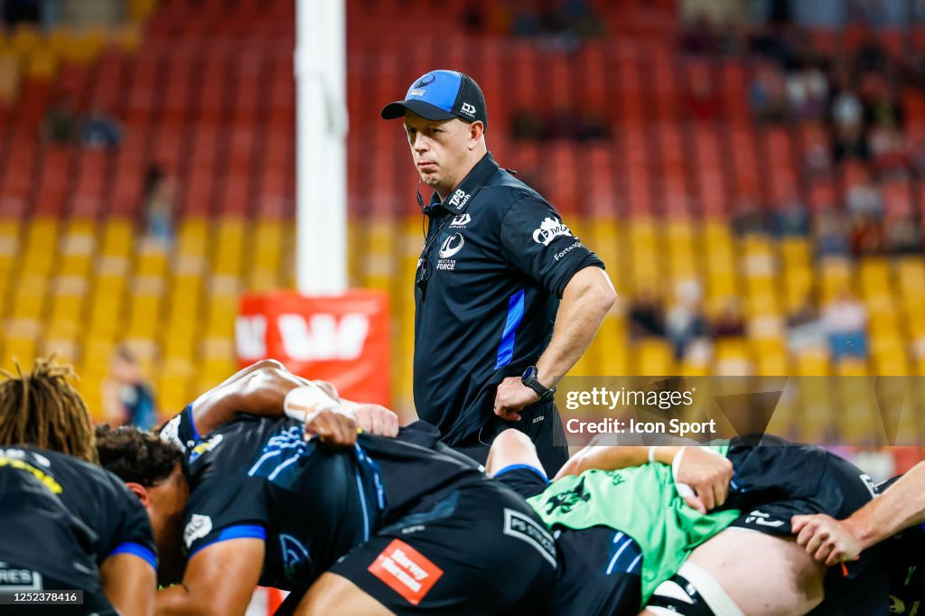 Simon Price Rugby Simon Cron - Head Coach - Western Force during the Super Rugby match ...