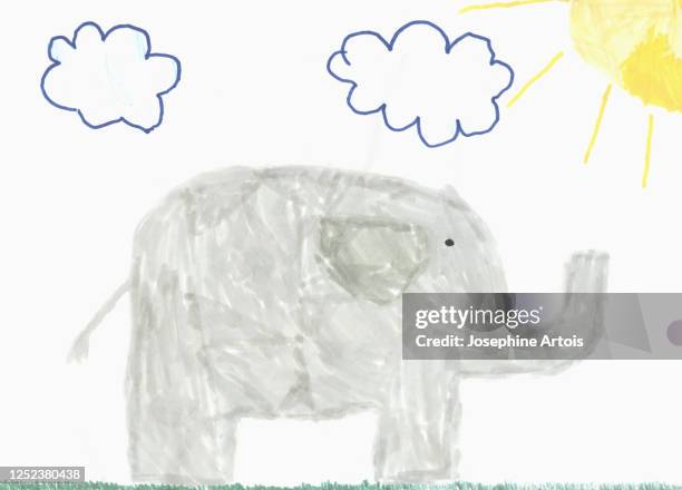 childs drawing gray elephant - drawing activity stock illustrations