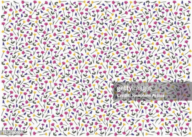 pink and yellow flower pattern on white background - blumenmuster stock-grafiken, -clipart, -cartoons und -symbole