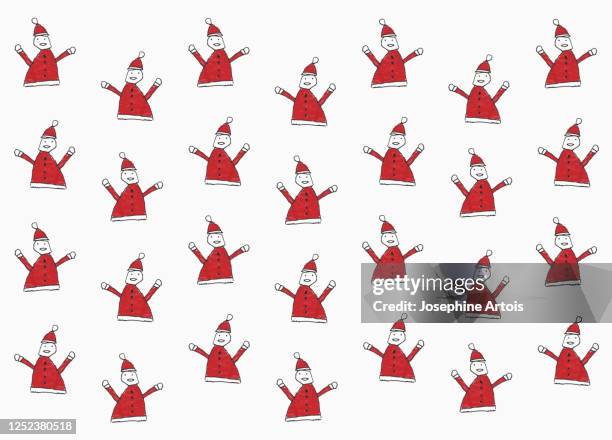 childs drawing santa claus pattern on white background - drawing activity stock illustrations