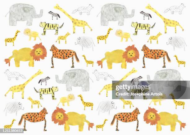 childs drawing safari animal pattern on white background - nature background stock illustrations