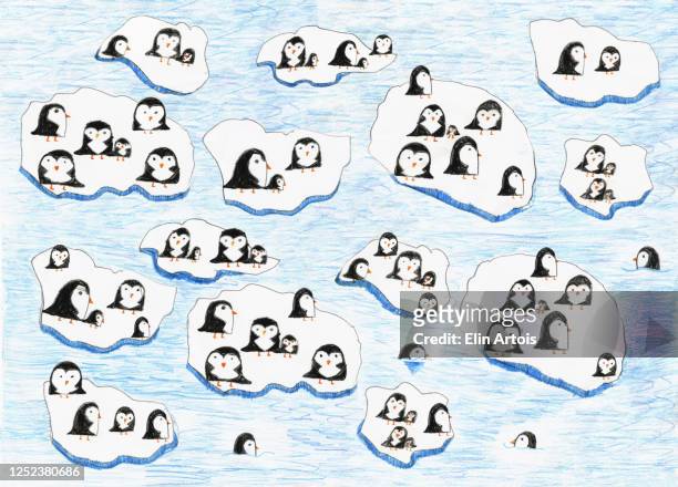 illustration penguins on melting ice - pinguine stock-grafiken, -clipart, -cartoons und -symbole