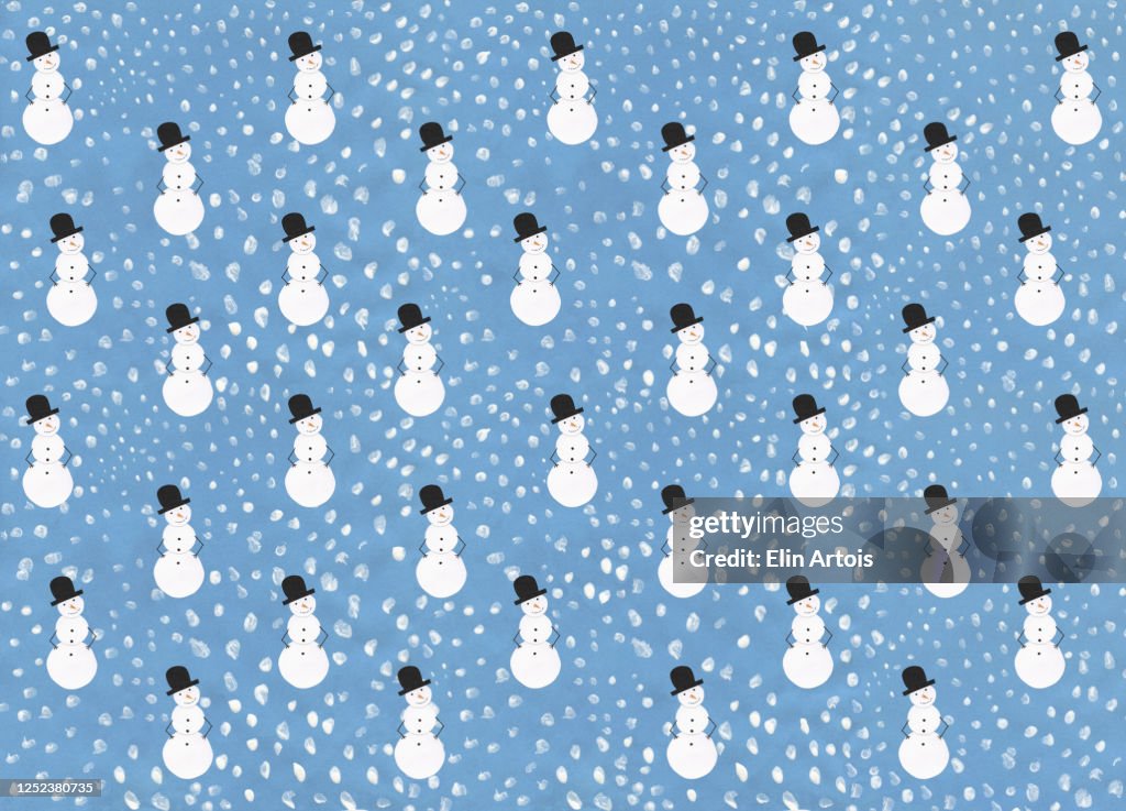 Illustration snowman and snow pattern on blue background