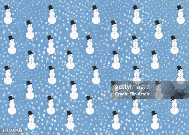 illustration snowman and snow pattern on blue background - cute-blue-backgrounds stock illustrations