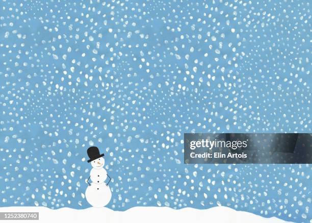 illustration snowman against snowy blue sky - cute-blue-backgrounds stock illustrations