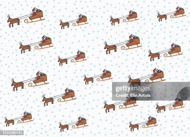 illustration santa claus and sleigh pattern on white background - 動物像 幅插畫檔、美工圖案、卡通及圖標