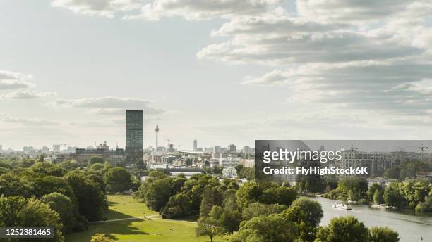 sunny, scenic view berlin cityscape, germany - city stock-fotos und bilder