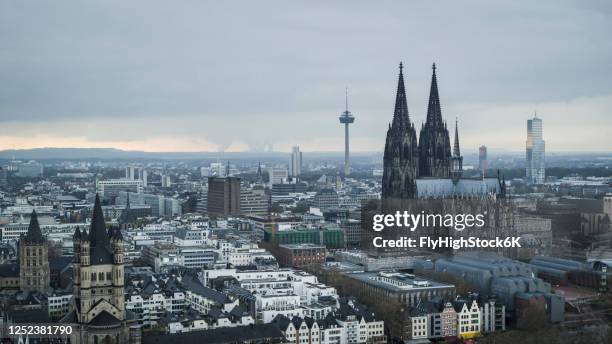 cologne cathedral and colonius tv tower, germany - cologne skyline stock pictures, royalty-free photos & images