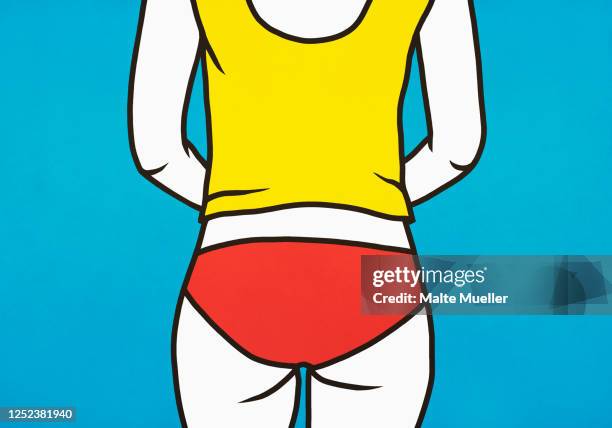 stockillustraties, clipart, cartoons en iconen met rear view woman wearing red underwear - tanga