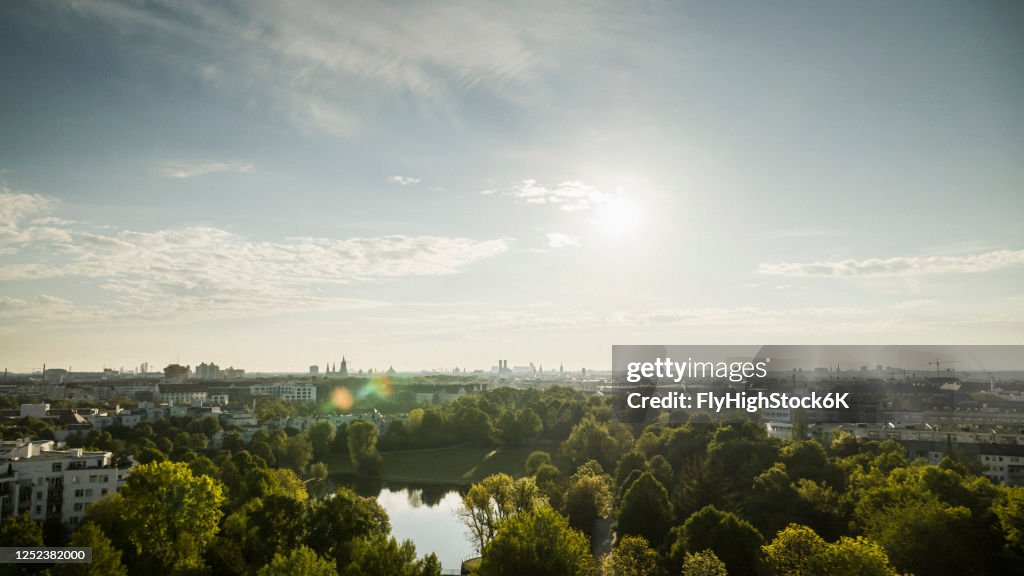 Sunny Munich cityscape and Westpark, Bavaria, Germany