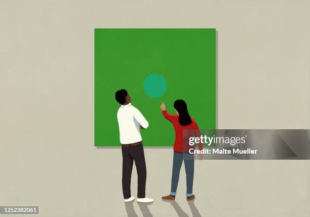 stockillustraties, clipart, cartoons en iconen met couple looking at abstract art in museum - art museum