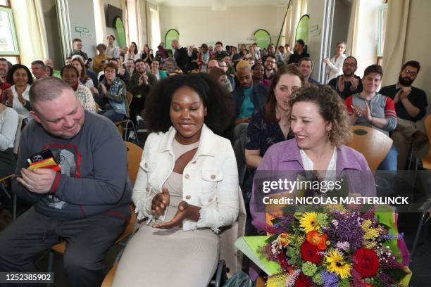 Ecolo's Sarah Schlitz pictured during a press conference of French-speaking ecologist party Ecolo to announce the new federal State secretary for...