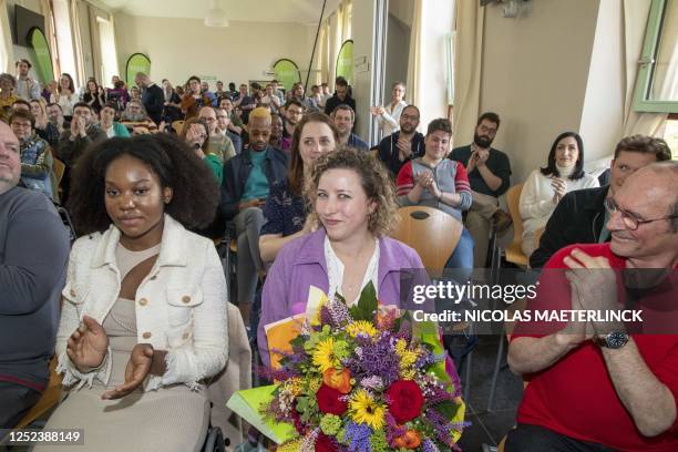 Ecolo's Sarah Schlitz pictured during a press conference of French-speaking ecologist party Ecolo to announce the new federal State secretary for...