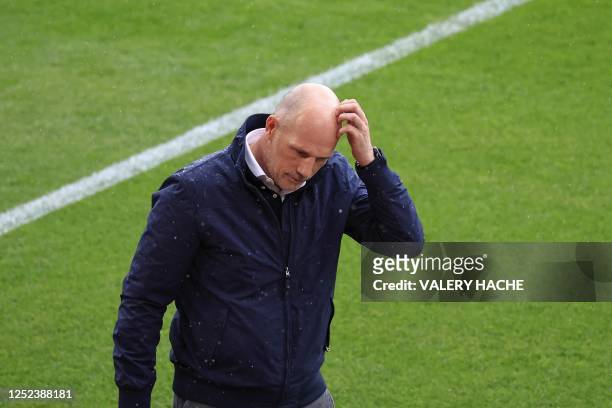 Monaco's Belgian head coach Philippe Clement reacts during the French L1 football match between AS Monaco and Montpellier Herault SC at the Louis II...