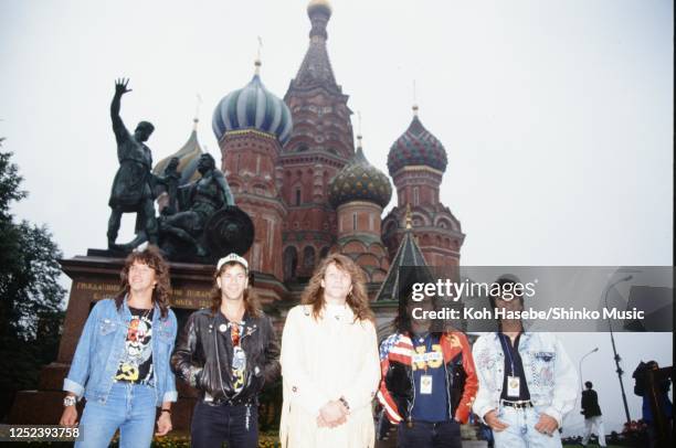 Bon Jovi on the street, photo shoot on the street, on a street, Moscow, USSR, 12th and 13th August, 1989. Richie Sambora , David Bryan , Jon Bon Jovi...