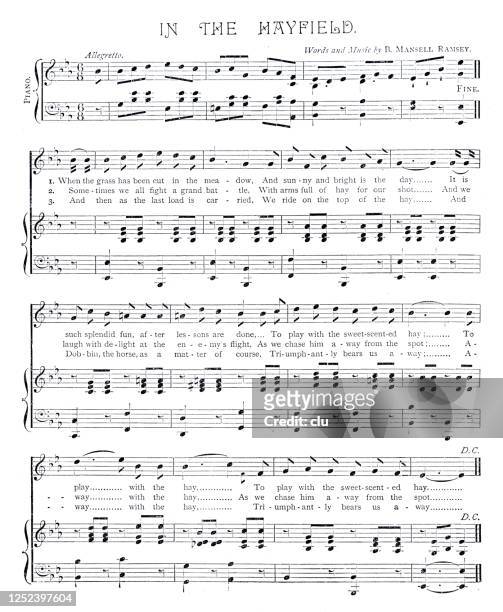 song: in the hayfield - sheet music stock illustrations