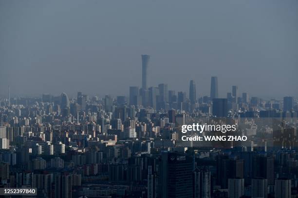 This picture shows a skyline of the Central Business District in Beijing on April 30, 2023.