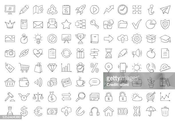 doodle icon set - pencil drawing house stock illustrations