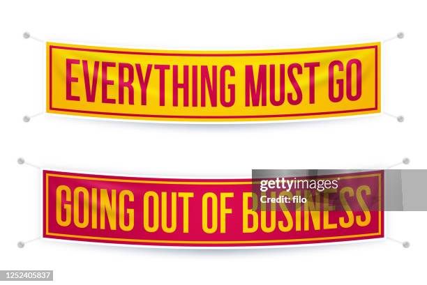 everything must go going out of business banners - hanging banner sign stock illustrations