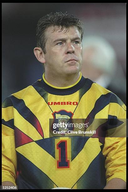 Portrait of Andy Goram of Scotland taken before the start of the world cup qualifier against Austria in Vienna, Austria. The match ended in a goaless...