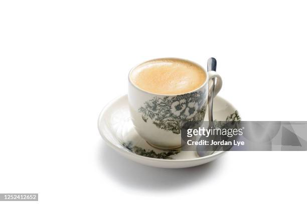 white coffee with isolated white background - condensed milk foto e immagini stock