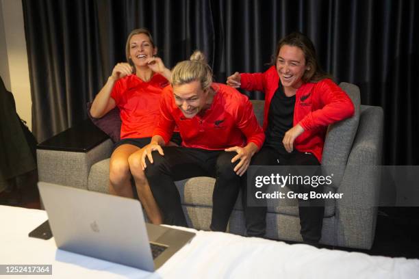 Erin Nayler, Hannah Wilkinson and Annalie Longo react to the FIFA announcement that Australia and New Zealand have been successful in their joint bid...