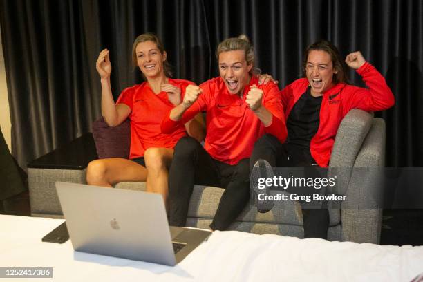 Erin Nayler, Hannah Wilkinson and Annalie Longo react to the FIFA announcement that Australia and New Zealand have been successful in their joint bid...