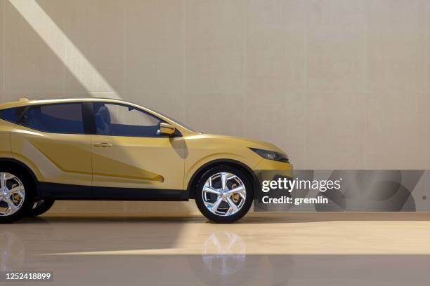 generische moderne auto tegen concrete muur - sports utility vehicle stockfoto's en -beelden