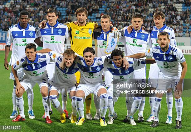 Dynamo Kiev players pose for a picture prior to the UEFA Europa League, Group E football match against Stoke City FC in Kiev on September 15, 2011....