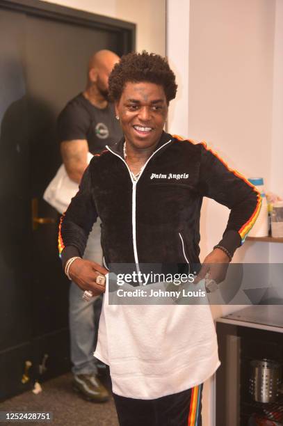 Rapper Kodak Black Poses for portrait backstage during Druski Coulda, Woulda, Shoulda Comedy Tour at James L. Knight Center on April 29, 2023 in...