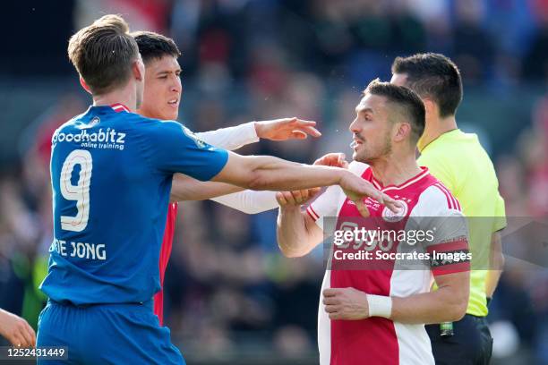 Luuk de Jong of PSV, Edson Alvarez of Ajax, Dusan Tadic of Ajax during the Dutch KNVB Beker match between Ajax v PSV at the Stadium Feijenoord on...