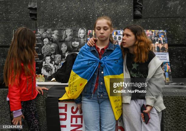 On the 430th day of the Russian invasion of Ukraine, Ukrainian activists hold another symbolic demonstration in Krakow's Market Square, on April 29...