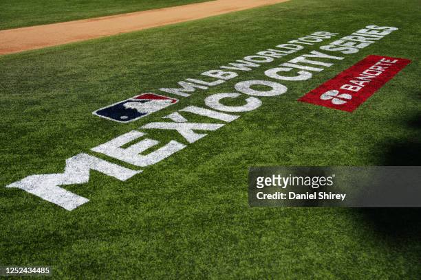 General view of the Mexico Series logo on the field before the game between the San Francisco Giants and the San Diego Padres at Alfredo Harp Helú...