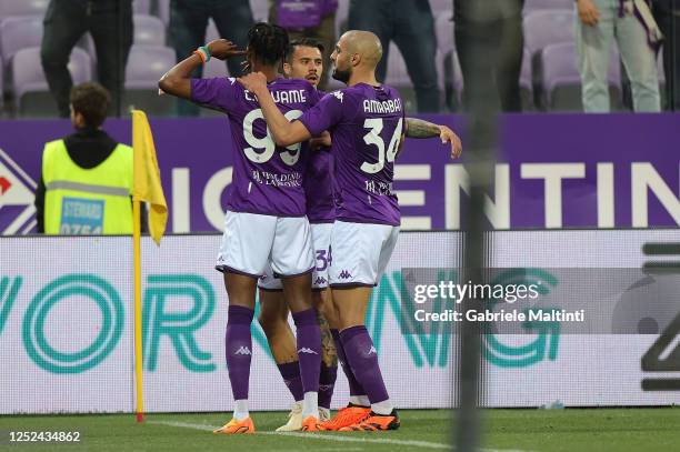 Christian Michael Kouakou Kouamé of ACF Fiorentina celebrates after scoring a goal during the Serie A match between ACF Fiorentina and UC Sampdoria...