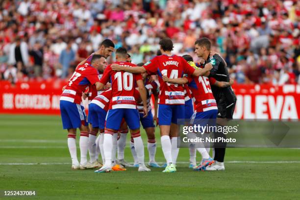 Granada team players during the La Liga Smartbank match between Granada CF and SD Eibar at Nuevo Los Carmenes Stadium on April 30, 2023 in Granada,...