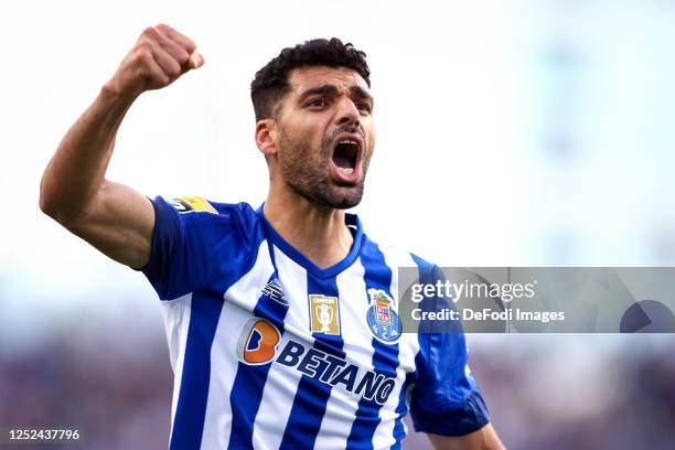 Mehdi Taremi of FC Porto celebrates after scoring his team's first goal during the Liga Portugal Bwin match between FC Porto and Boavista at Estadio...