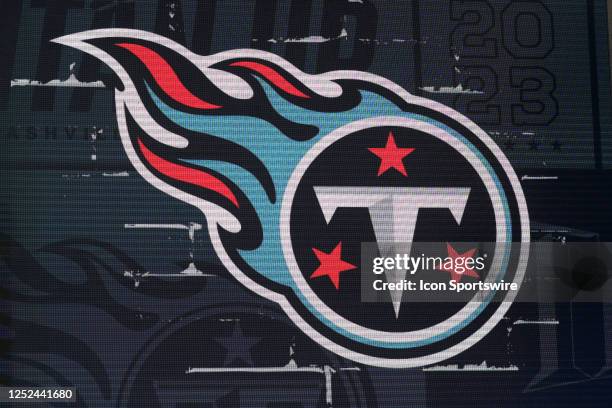 View of the Tennessee Titans logo during day two of the NFL Draft on April 28, 2023 at Union Station in Kansas City, MO.