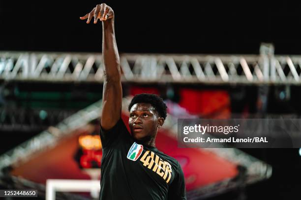 Alpha Kaba of the SLAC warms up before the game against the CFV - Beira on April 30, 2023 at the Dr Hassan Moustafa Sports Hall. NOTE TO USER: User...