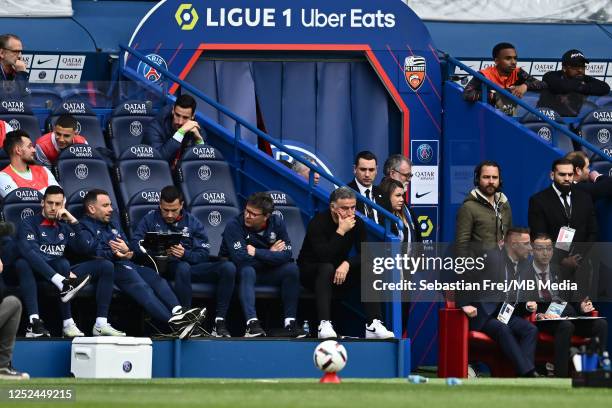 Manager Christophe Galtier of Paris Saint-Germain dejected during the Ligue 1 match between Paris Saint-Germain and FC Lorient at Parc des Princes on...