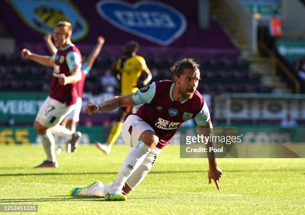 Jay Rodriguez of Burnley celebrates after scoring his sides first goal during the Premier League match between Burnley FC and Watford FC at Turf Moor...