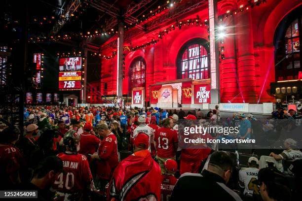 Graphics for the Washington Commander on display during Round One of the 2023 NFL Draft on Thursday April 27, 2023 at Union Station in Kansas City,...