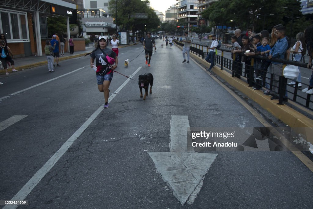 Run Rase Pets People with their dogs run during a race called Pets Run Vzla, in ...