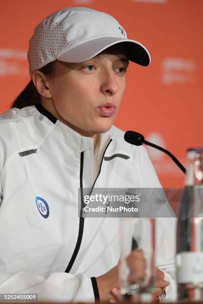 Iga Swiatek of Poland seen during a press conference on day seven of the Mutua Madrid Open at La Caja Magica. On April 30, 2023 in Madrid, Spain