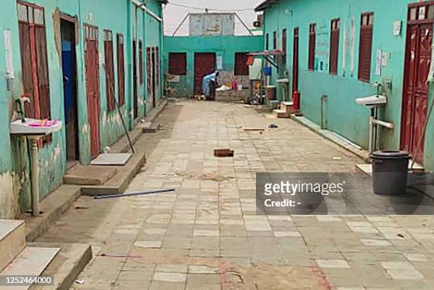Picture taken on May 1, 2023 shows an abandoned hospital in El Geneina, the capital of West Darfur, as deadly fighting continues in Sudan between...
