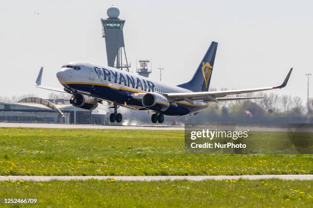Ryanair Boeing 737-800 aircraft as seen during take-off and flying phase while departing from Amsterdam Schiphol Airport AMS EHAM in the Netherlands...