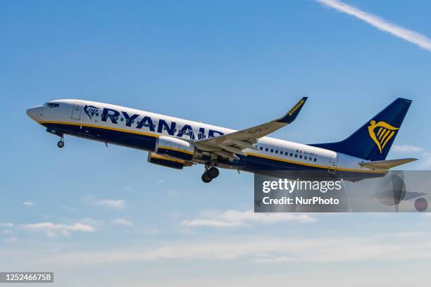 Ryanair Boeing 737-800 aircraft as seen during take-off and flying phase while departing from Amsterdam Schiphol Airport AMS EHAM in the Netherlands...